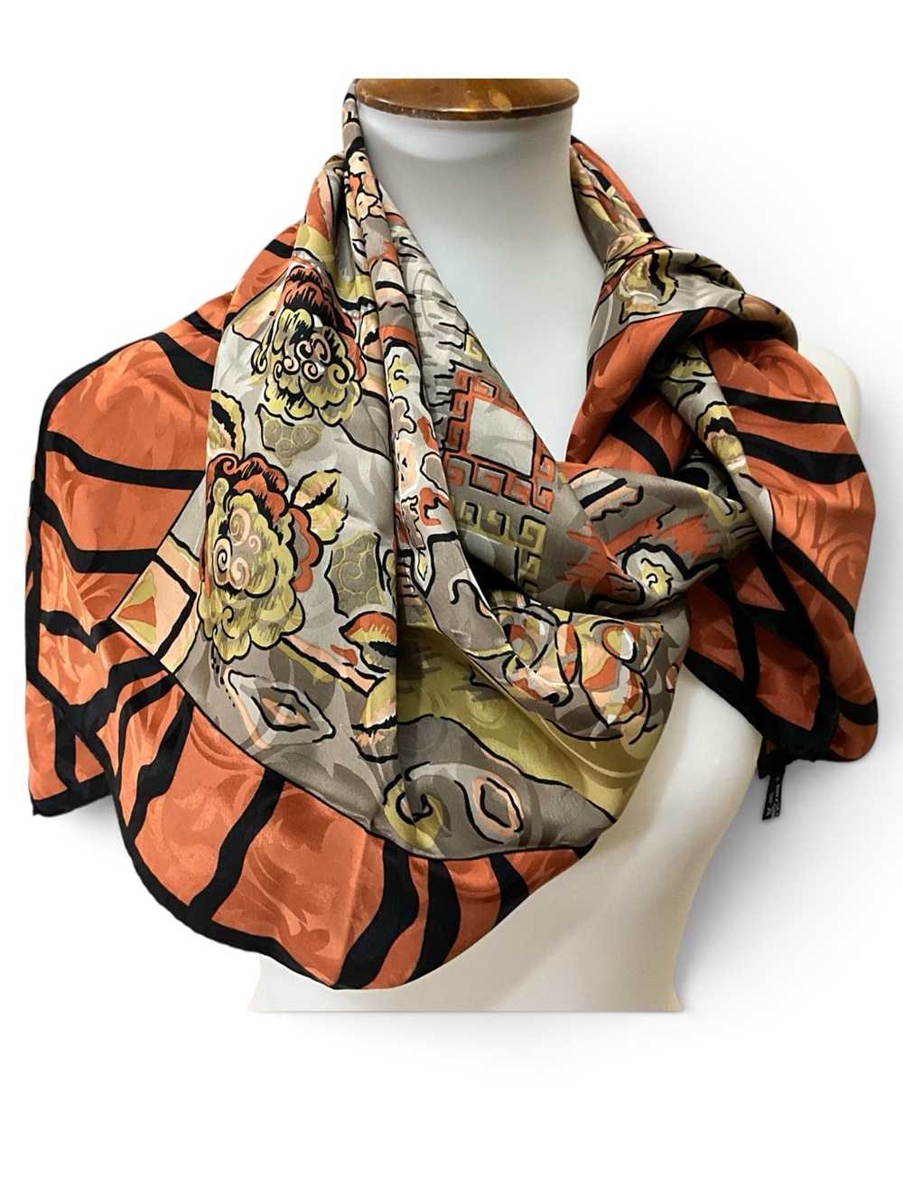 Vintage Italian 100% Silk Scarf Animal Print Pictorial Square 34”